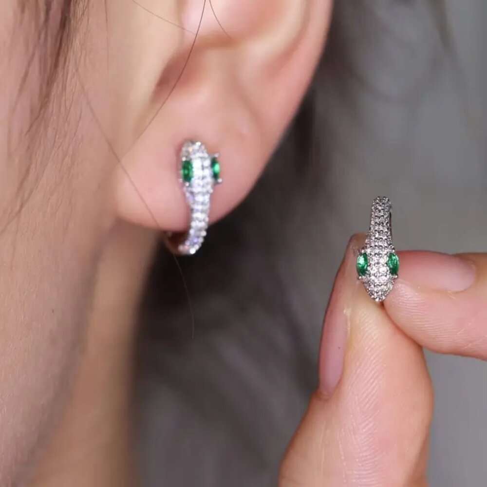 14K Gold 2ct Green Emerald 1ct Diamond Mens Huggie Hoop Gemstone Earrings NEW - Picture 2 of 8